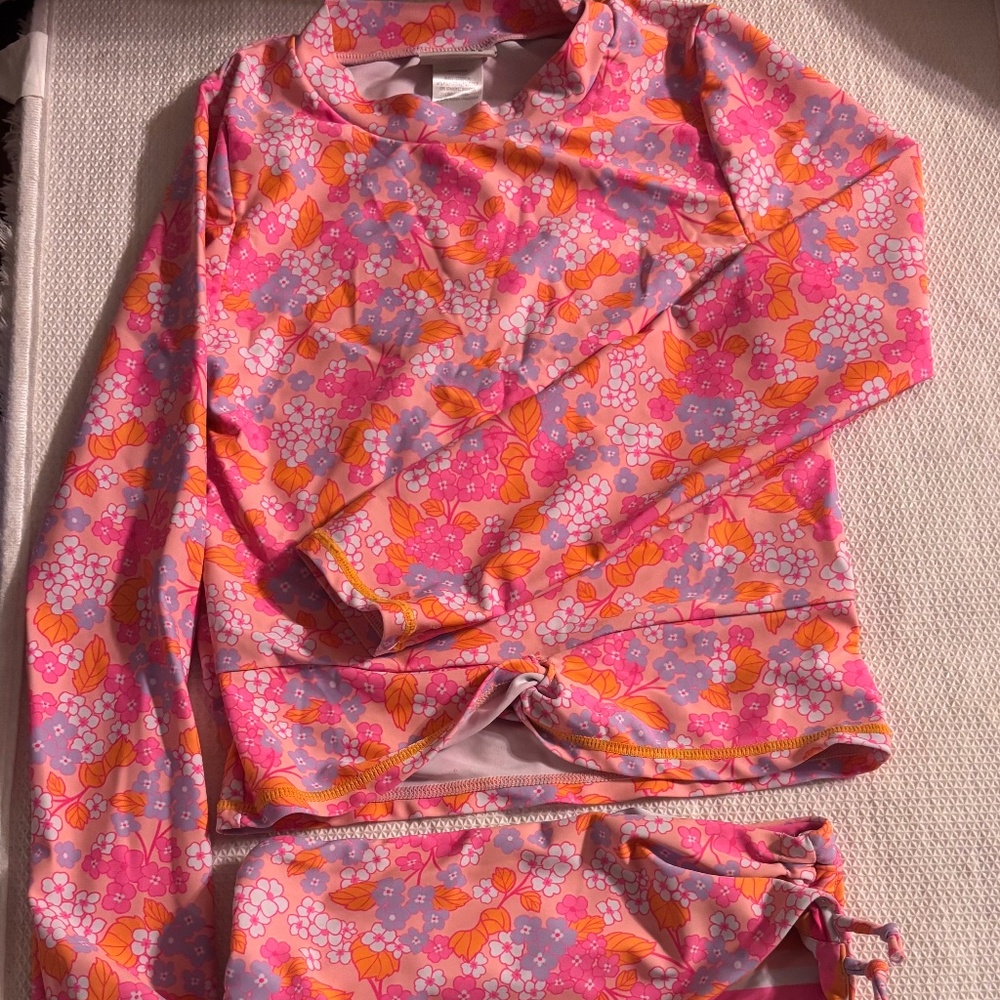 Nicole Miller New York Girls 2 Pc Swim Suit Floral Multi Size 10